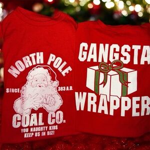 Bundle of 2 Youth Small Graphic Funny Christmas themed tops “Gangsta Wrapper”